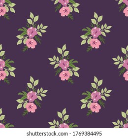 Seamless vector decorative pattern with cute flowers. Vintage floral textile design. Elegant print with ornament for fashionable fabrics.