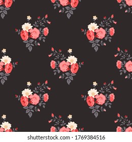Seamless vector decorative pattern with cute flowers. Vintage floral textile design. Elegant print with ornament for fashionable fabrics.