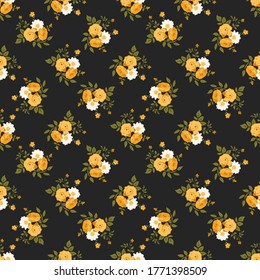 Seamless vector decorative pattern with cute flowers. Vintage floral textile design. Elegant print with ornament for fashionable fabrics.
