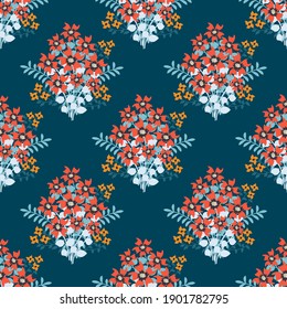 Seamless vector decorative pattern with cute flowers. Vintage floral textile design. Elegant print with ornament for fashionable fabrics.