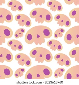 Seamless vector decorative pattern of cute cartoon skulls in lines in pastel pink tones. The design is perfect for decorations, textiles, surfaces, wallpaper, wrapping paper