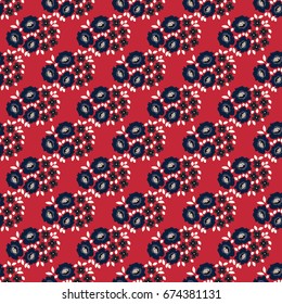 Seamless vector decorative pattern. Dark flowers on a red background. Image for printing, design, textiles, decor, scrapbooking, wallpaper and other