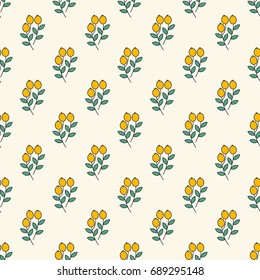 Seamless vector decorative pattern for design, printing, textiles, covers and other materials. Sprigs of yellow berries on a light background.