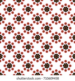 Seamless vector decorative pattern for design, printing, textiles, paper, covers and other materials. Floral background in a palette of dark gray, yellow and red