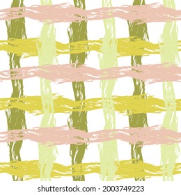Seamless vector decorative pattern. grunge stripes, modern paintbrush line for wrapping, wallpaper. English beige checkered background.