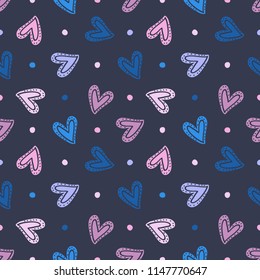 Seamless vector decorative pattern with hearts. Background for printing on paper, wallpaper, covers, textiles, fabrics, for decoration, decoupage, scrapbooking and other
