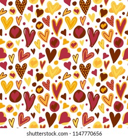 Seamless vector decorative pattern with hearts. Background for printing on paper, wallpaper, covers, textiles, fabrics, for decoration, decoupage, scrapbooking and other
