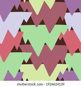 Seamless vector decorative pattern illustration of triangular ornamental mountains in many colors. The design is perfect for wrapping paper, backgrounds, textile, packaging