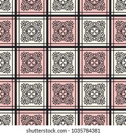 Seamless vector decorative pattern with ornament. Background for printing on paper, wallpaper, covers, textiles, fabrics, for decoration, decoupage, scrapbooking and other
