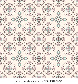 Seamless vector decorative pattern with ornament. Background for printing on paper, wallpaper, covers, textiles, fabrics, for decoration, decoupage, scrapbooking and other