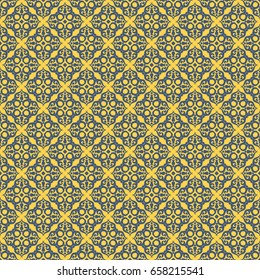 Seamless vector decorative pattern for printing and design. Blue abstract ornament on a yellow background