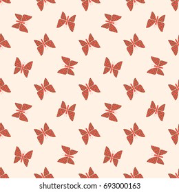 Seamless vector decorative pattern for printing, design, covers, textiles, wrapping paper and other materials. Red butterflies with dots on a light background