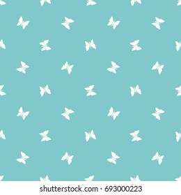 Seamless vector decorative pattern for printing, design, covers, textiles, wrapping paper and other materials. White butterflies on a blue background