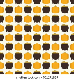 Seamless vector decorative pattern for printing on paper, textiles and other materials. Background for Halloween. Pumpkins and pots