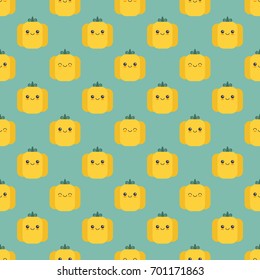 Seamless vector decorative pattern for printing on paper, textiles and other materials. Bright yellow pumpkins on a turquoise background