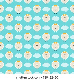 Seamless vector decorative pattern with sheep and clouds.. Background for printing on paper, wallpaper, covers, textiles, fabrics, for decoration, decoupage, scrapbooking and other