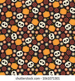 Seamless vector decorative pattern with skulls. Background for printing on paper, wallpaper, covers, textiles, fabrics, for decoration, decoupage, scrapbooking and other