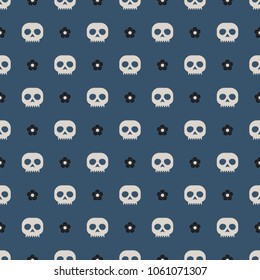 Seamless vector decorative pattern with skulls. Background for printing on paper, wallpaper, covers, textiles, fabrics, for decoration, decoupage, scrapbooking and other