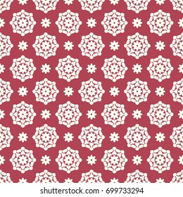 Seamless vector decorative pattern for textile, paper, wallpaper and other materials. Abstract light ornament from round elements on a dark pink background