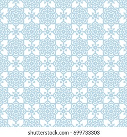 Seamless vector decorative pattern for textile, paper, wallpaper and other materials. Abstract symmetrical blue ornament on a white background