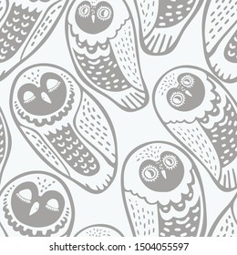 Seamless vector design with colorful funny owls. The design is suitable for children clothes, wallpaper, stationary, sheets as well as for wrapping paper. 