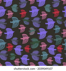 Diseño vectorial impecable con adorables pájaros decorativos en tonos oscuros. El diseño es perfecto para fondos, paquetes, textiles, ropa, papel pintado, sábanas, superficies.