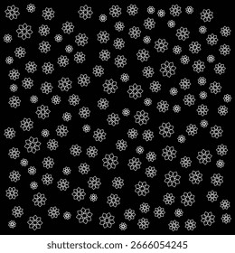 Un diseño de Vector sin costuras con intrincadas flores blancas para estampados textiles y una elegante decoración superficial. Delicado patrón floral sobre fondo negro.