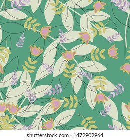 seamless vector design with nature of flower, branch and leaves. Can use for print, template, fabric, presentation, textile, banner, poster, wallpaper, poster, wall art