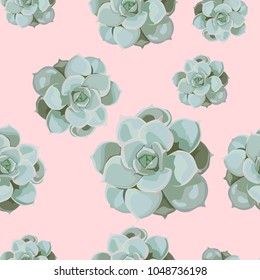 Seamless vector design pattern arranged from  echeveria succulen. Beautiful floral print. Pink backdrop. Floral texture for design, textile and background.