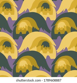 Seamless vector design pattern with lined elephants on violet background. The design is perfectly suitable for clothes design, children decoration, stickers, stationary.