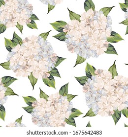 Seamless vector design pattern. Pink and blu hydrangea greenery vector design.Beautiful spring wedding print. All elements are isolated