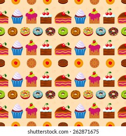 Seamless of vector dessert and sweetest pattern. Holiday time concept.