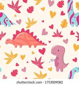 Seamless vector dino pattern for print on fabric, postcard, cases, posters, t-shirts,web,clothes. wallpaper