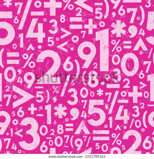 Seamless Vector Distressed Textured Math Operation\
Symbols and Numbers in Light and Hot Pink. Great for teachers,\
students, kids, girls science & engineering, backgrounds,\
wallpaper, apparel &\
decor.