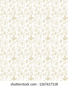 Seamless vector ditsy  floral print, vector ditsy floral pattern with forest plants