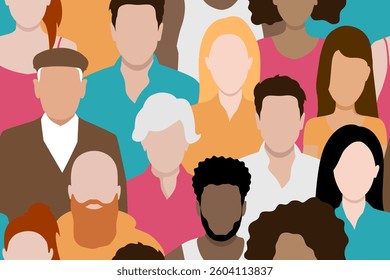 Seamless vector diversity and inclusion background set of different people in pastel colors.