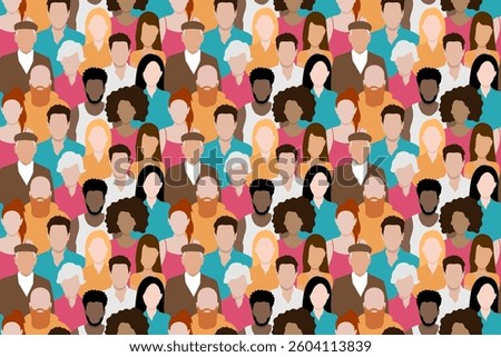 Seamless vector diversity and inclusion background set of different people in pastel colors.