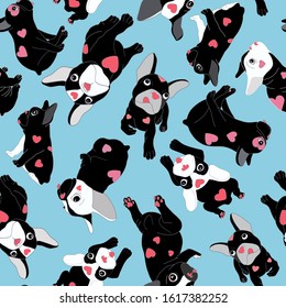 Seamless Vector Doggy Pattern. French Bulldog Repeat Illustration.