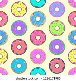 Seamless vector donuts pattern/ Multicolor donuts background