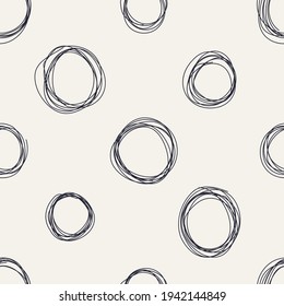 Seamless vector doodle circles pattern. Chaotic hand drawn lines background. For fabric, textile, wrapping, cover etc.
