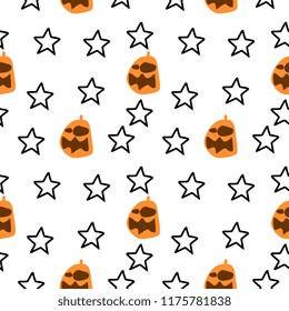 Seamless vector doodle halloween with star and pumpkin background for kids and children fashion print and wrapping.