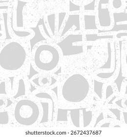 Seamless vector doodle pattern with abstract textured black white shapes.
