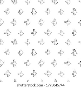 Seamless vector doodle pattern with black birds. Japanese abstract motif hand painted by brush. Monochrome flying birds, sparrows, swallows, crowns and seagulls. Line drawn sketch.