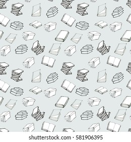 Seamless vector doodle pattern with books. Reading and education concept.