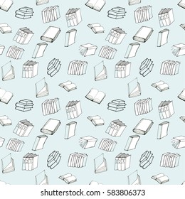 Seamless vector doodle pattern with books. Reading and education concept.