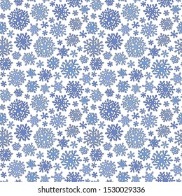 Seamless vector doodle pattern with detailed snowflakes. Nice vector background, perfect for wallpaper, wrapping paper or textile.
