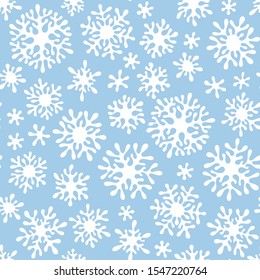 Seamless vector doodle pattern with detailed snowflakes. Nice vector background, perfect for wallpaper, wrapping paper or textile.