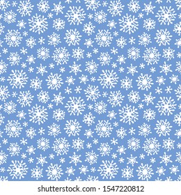 Seamless vector doodle pattern with detailed snowflakes. Nice vector background, perfect for wallpaper, wrapping paper or textile.