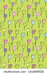 seamless vector doodle pattern with simple tulips