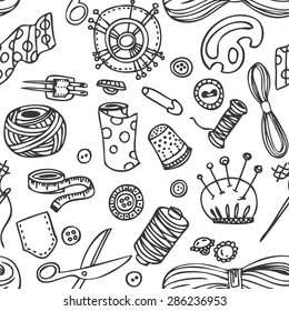 Seamless vector doodle sewing and needlework pattern